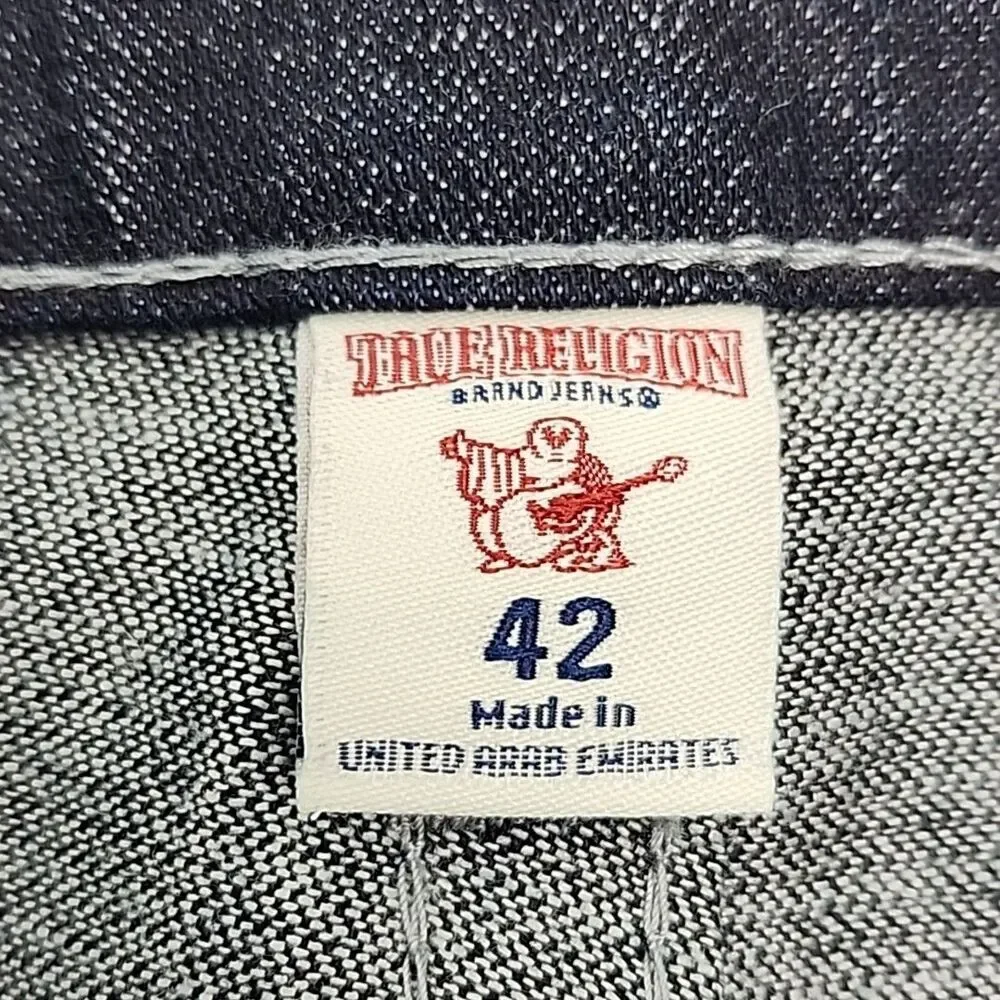 True Religion Jeans Moto Slim Men Sz 42 x 34 Dark Wash Contrast Stitch Textured